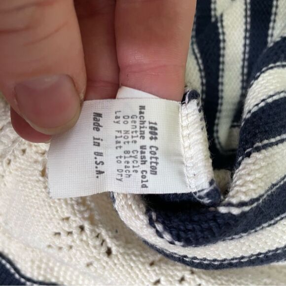 VINTAGE Brooks Brothers Sweater Womens Medium White‎ Navy Stripe Knit Pullover - Picture 8 of 9